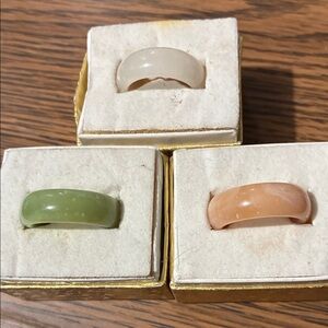 Elegant Jade Ring Set - Cream, Green, Tan
